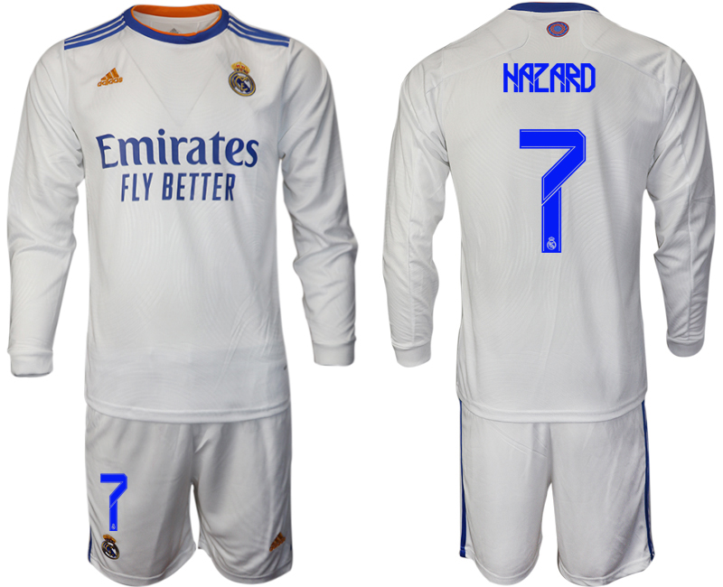 Men 2021-2022 Club Real Madrid home white Long Sleeve #7 Soccer Jersey1->real madrid jersey->Soccer Club Jersey